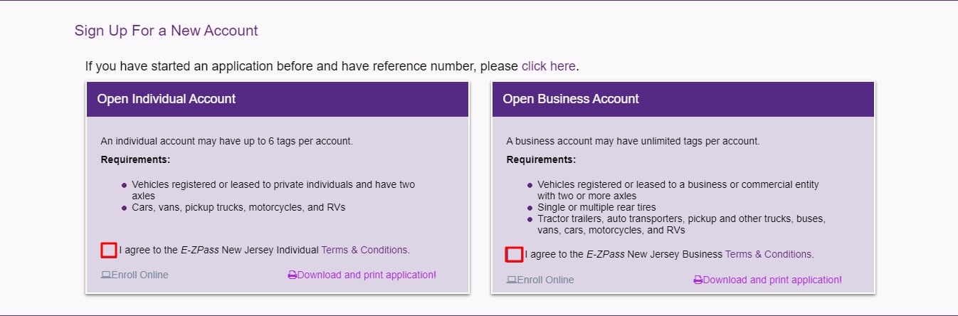 EZ Pass Individual or Business Account