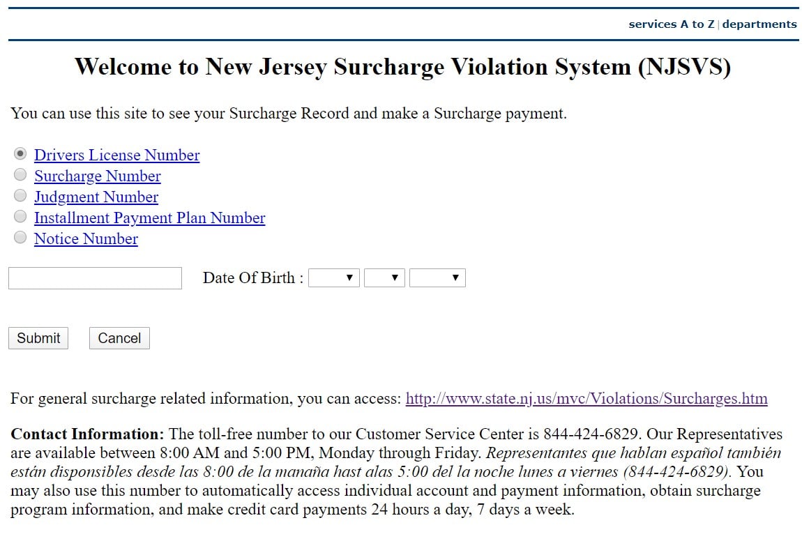 Pay NJ surcharge at www.njsurcharge.com