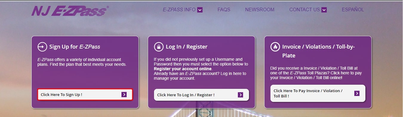 sign up for NJ e-zpass